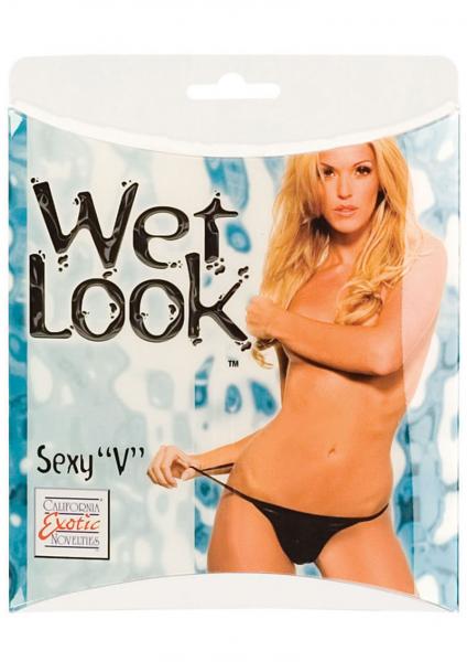 Wet Look Sexy V Black