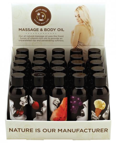 Earthly Body Edible Massage & Body Oil - 2 Oz Chery, Vanlla, Strwbery, Wtermlon, Grpe Display Of 25