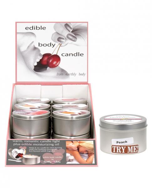 Earthy Body Edible Candle Display + Tester 4 Flavor Heart Tin
