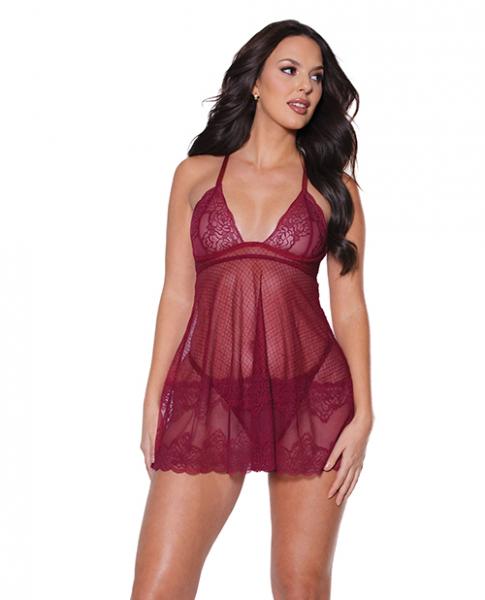 Holiday Soft Underwire Babydoll & Thong Merlot Sm