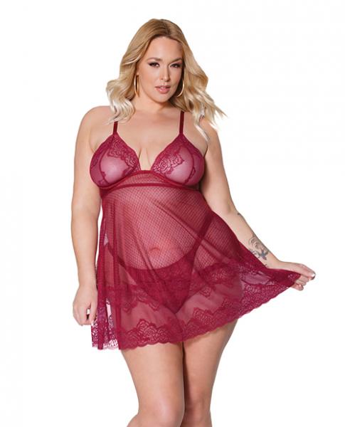 Holiday Soft Underwire Babydoll & Thong Merlot 3x/4x