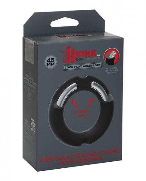 Kink Hybrid Silicone Covered Metal Cock Ring - 45 Mm Black