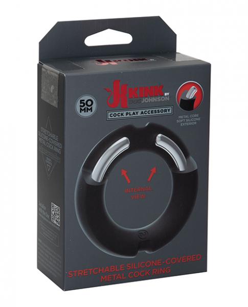 Kink Hybrid Silicone Covered Metal Cock Ring - 50 Mm Black