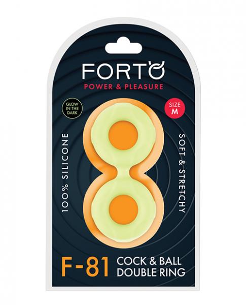Forto F-81 47mm Double Ring Liquid Silicone Cock Ring - Glow In The Dark