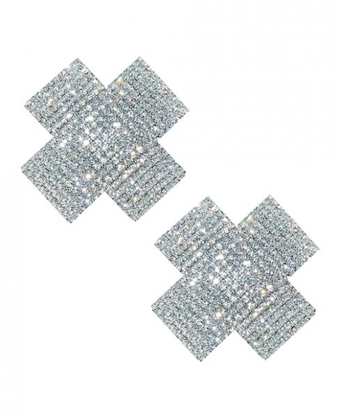 Neva Nude Cross Crystal Jewel Reusable Silicone Nipple Pasties - Clear O/s