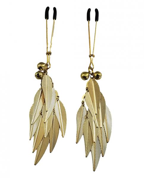 Bijoux De Nip Tweezer Nipple Clamp W/metal Feathers - Gold