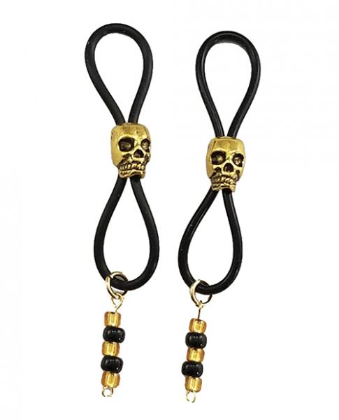 Bijoux De Nip Nipple Halos W/gold Skulls - Black
