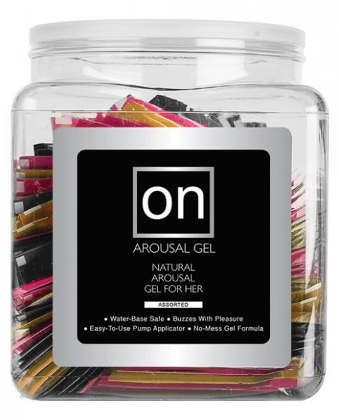 On For Her Arousal Gel Single Use 100 Packet Tub Asst. Flavor