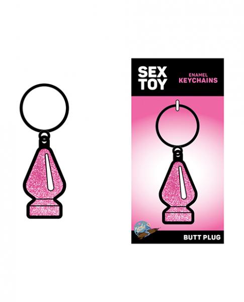Wood Rocket Butt Plug Keychain - Pink Glitter