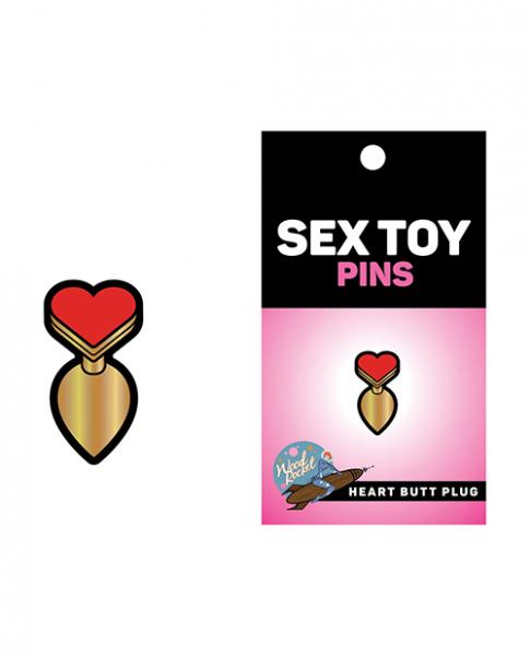 Wood Rocket Sex Toy Heart Butt Plug Pin - Red/gold