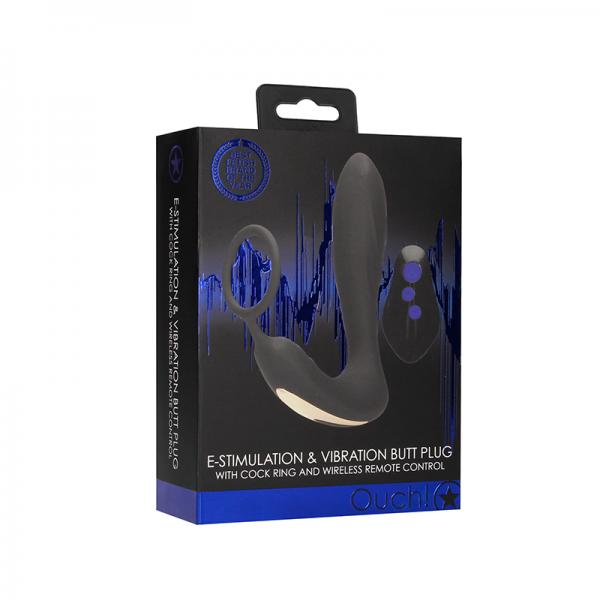 E-stim & Vibrating Butt Plug And Cock Ring And Wireless Remote  Black