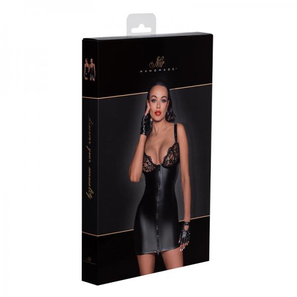 Noir Handmade Powerwetlook Mini Dress With Lace Chest And 2-way Zipper M