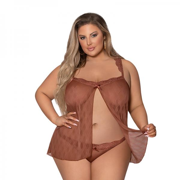 Magic Silk Caramel Kiss Baby Doll & Thong  Carmel Queen  Size