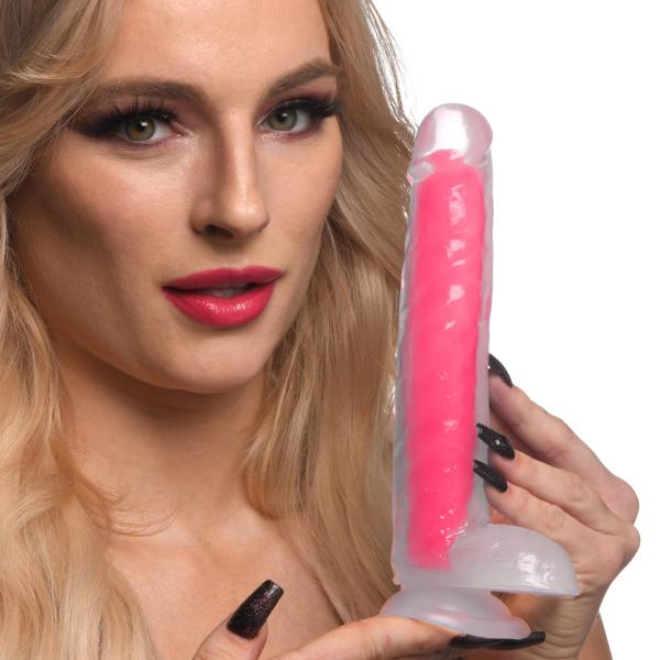 7 Inch Glow-in-the-dark Silicone Dildo With Balls - Pink