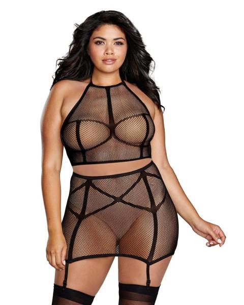 Seamless Fishnet 2pc Set Black Queen