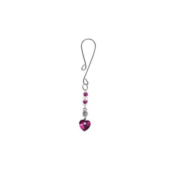 Bijoux De Cli Loop W/ Heart Charm & Fuschia Beads