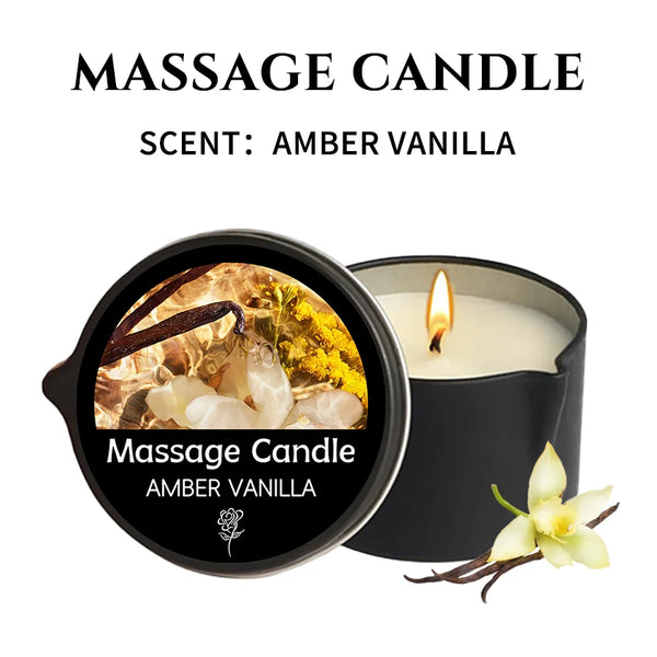 Amber Vanilla Massage Candle, Soy Wax Scented Candles