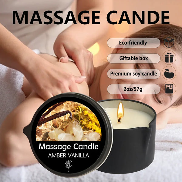 Amber Vanilla Massage Candle, Soy Wax Scented Candles