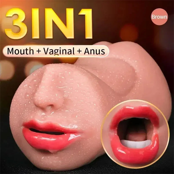 3 in 1 Mouth Lifelike Sex Doll with Face TPE Portable Adult Sex Love Toy Male Stroker Masturbator Deep Throat for Sexy Adult Men