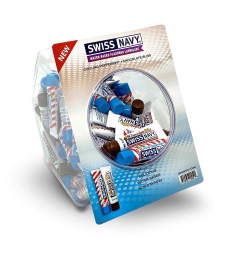 Swiss Navy Chocolate Bliss/ Cooling Peppermint Fishbowl Display 100 Ct 10ml