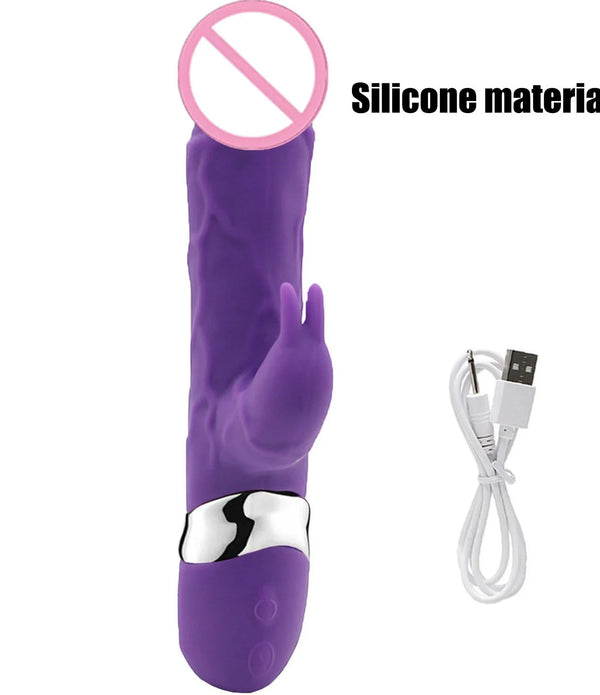Silicone Rabbit Vibrator 3-in-1 G-Spot Clit Anal Beads Stimulator 10 Modes