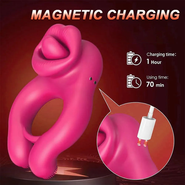 Penis Ring for Men Semen Cock Ring Penis Ejaculation Delayed Vibrating Cock Ring Licking Tongue Clitoris Ring For Couple Adult
