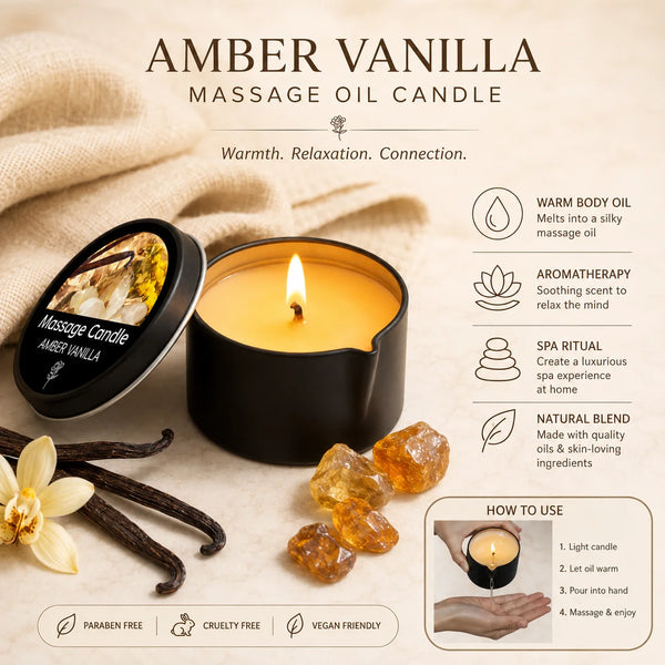 Amber Vanilla Massage Candle, Soy Wax Scented Candles
