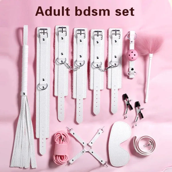 Deluxe Couples Bondage Kit Leather Whip Handcuffs